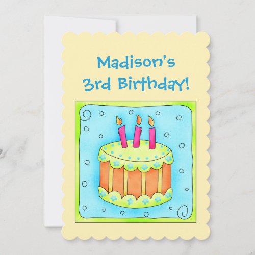 Yellow Turquoise 3rd Birthday Party Invitation