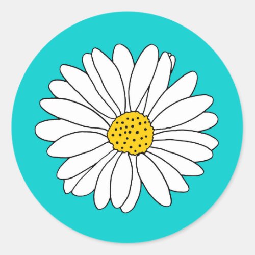 Yellow Turquoise and White Daisy Classic Round Sticker