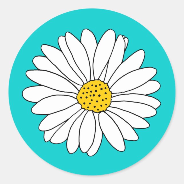 Yellow Turquoise and White Daisy Classic Round Sticker (Front)
