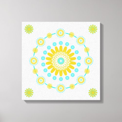Yellow Turquoise And White Geometric Flowers Canvas Print