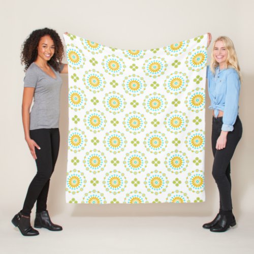 Yellow Turquoise And White Geometric Pattern Fleece Blanket