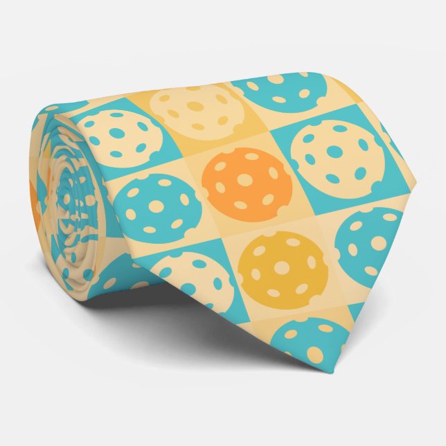 Yellow Turquoise Beach Inspired Pickleball  Neck Tie (Rolled)