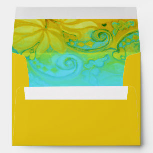 Yellow Turquoise Blue Floral Watercolor Envelope