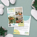 Yellow Turquoise Circles Logo Photos Promotional Flyer<br><div class="desc">Small business marketing flyer for any profession and business that can showcase the work in photos. Add your logo, specialties, offer, and QR code. On the back, write more text about the business and why your client should pick you! This promotional small business flyer features your logo, a bigger version...</div>