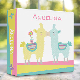 Yellow turquoise llamas cute cool fun name school 3 ring binder