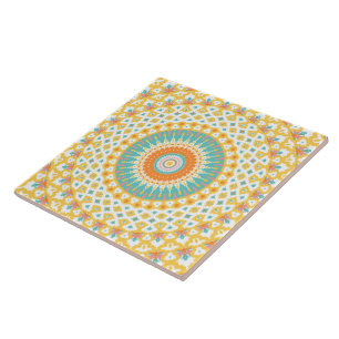 Yellow Turquoise Mandala Ceramic Tile