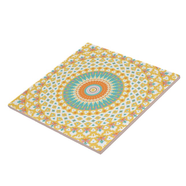 Yellow Turquoise Mandala Ceramic Tile (Side)