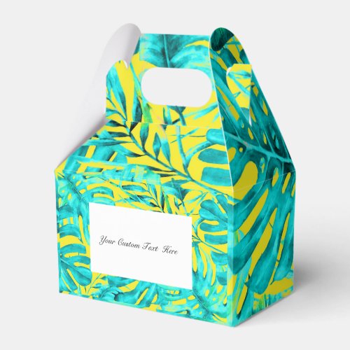 Yellow  Turquoise Tropical Palm Leaves Wedding Favor Boxes