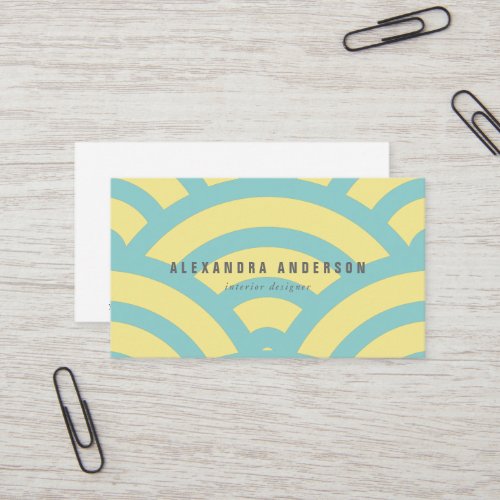 Yellow  Turquoise Wave Pattern Business Card