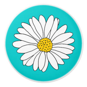 Yellow Turquoise & White Daisy  Ceramic Knob