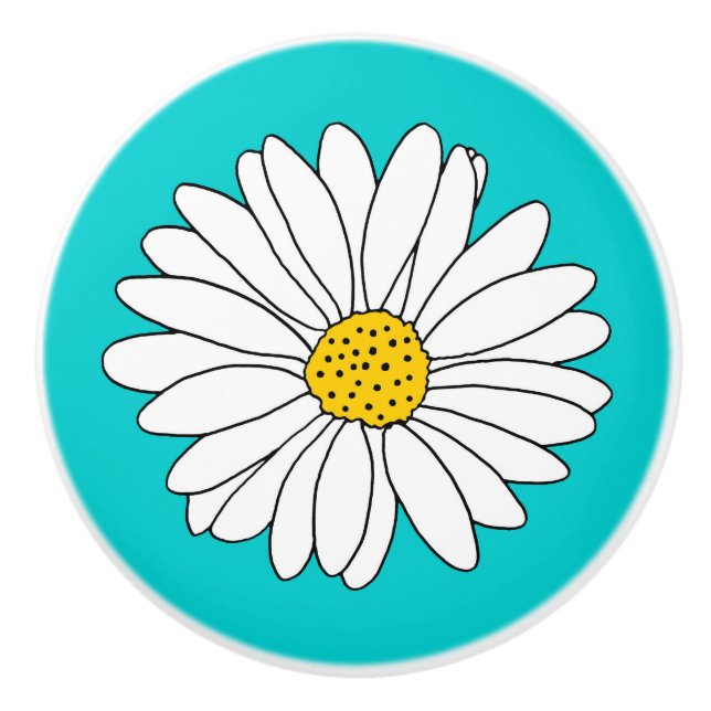 Yellow Turquoise & White Daisy  Ceramic Knob (Front)