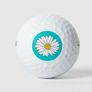 Yellow Turquoise & White Daisy Golf Balls