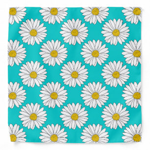 Yellow Turquoise White Daisy Pattern Bandana
