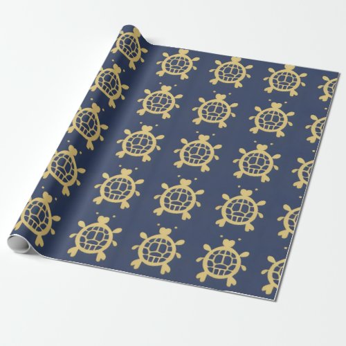 Yellow Turtle Blue Background Cute Animals Wrapping Paper