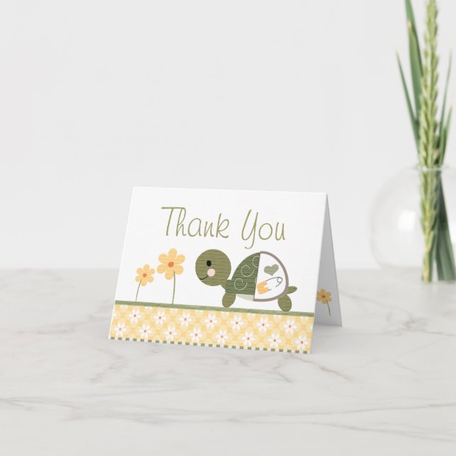 Yellow Turtle in Diapers Baby Shower Thank You (Front)