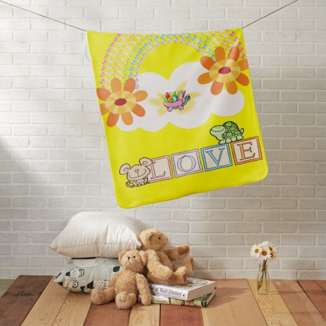 Yellow Turtle Love Rainbow Baby Blanket (In Situ)