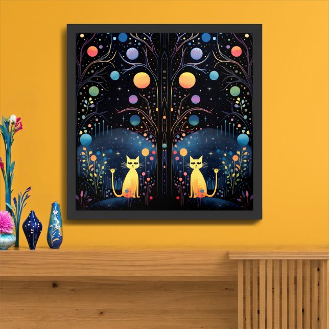Yellow twin cats in enchanted forest framed art (Creator Uploaded)