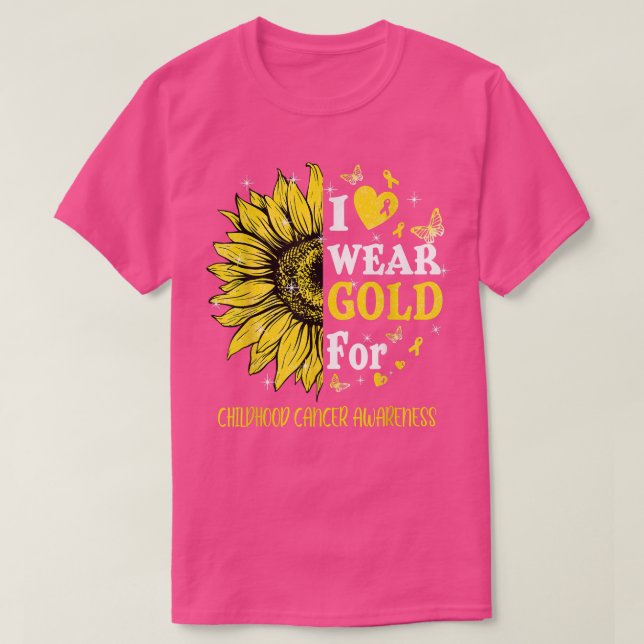 Yellow Twinkle Heart Sunflower Childhood Cancer Aw T-Shirt (Design Front)