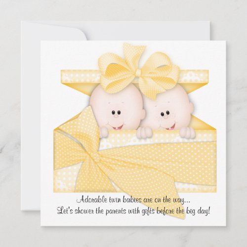 Yellow TWINS Baby Shower Invitation Announcement