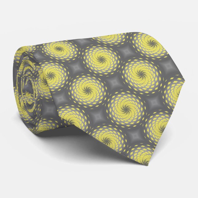 Yellow Twirl Pattern Dot Neck Tie (Rolled)