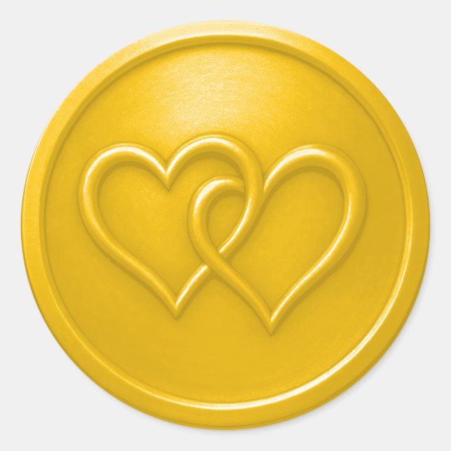 Yellow Two Hearts Intertwined Wedding Classic Round Sticker (Front)