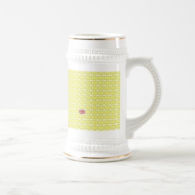 Yellow UK Union Jacks & odd one Beer Stein (Right)