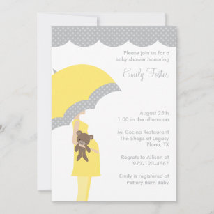 Yellow Umbrella Baby Shower Invitations