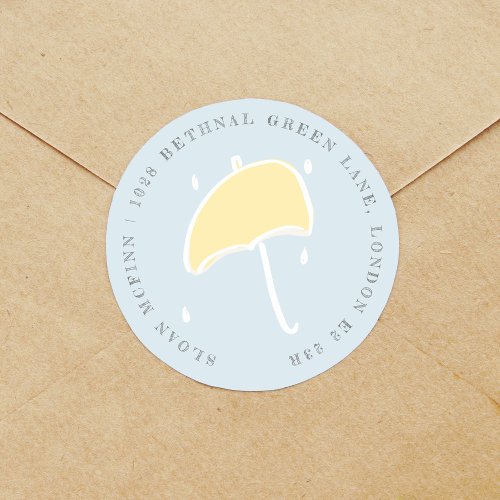 Yellow Umbrella Blue Return Address Label