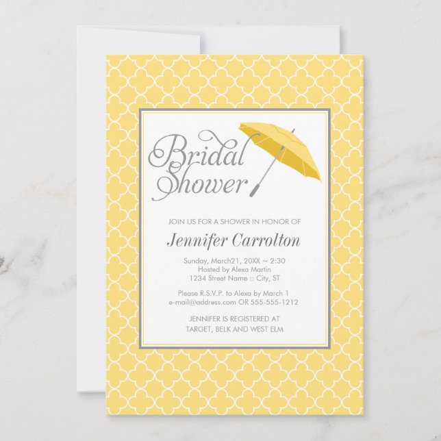 Yellow Umbrella Bridal Shower Invitation (Front)