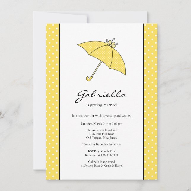 Yellow Umbrella Bridal Shower Invitation (Front)