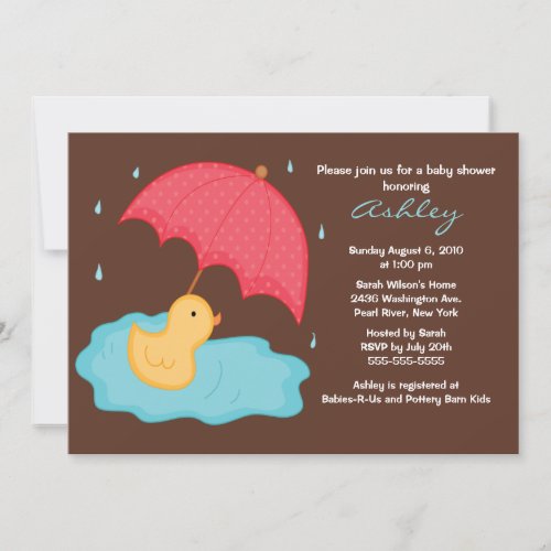 Yellow Umbrella Duck Baby Shower Invitation