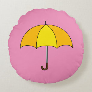 Yellow Umbrella Round Pillow