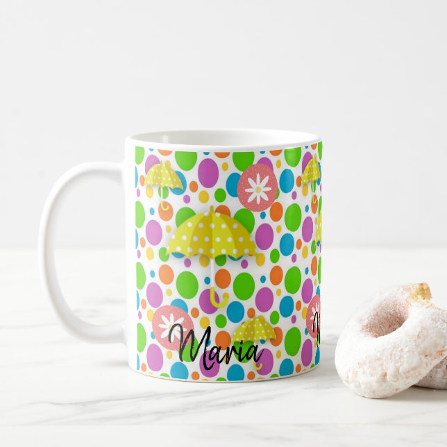 Yellow Umbrellas Colorful Colors Mug (With Donut)