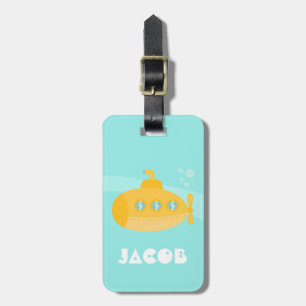 Yellow Underwater Submarine  Kids Personalized Luggage Tag