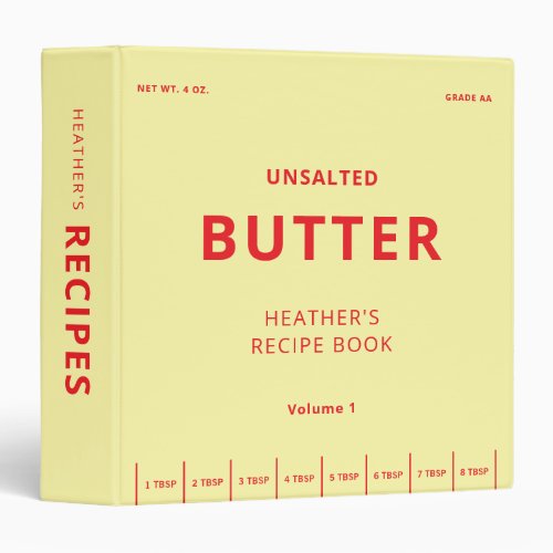 Yellow Unsalted Butter Theme Recipe Book 3 Ring Binder
