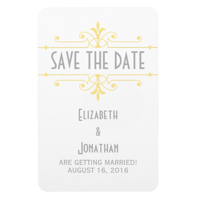 Yellow v2 Fancy Ornamental Save the Date Magnet (Vertical)