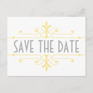 Yellow v2 Fancy Ornamental Save the Date Postcard