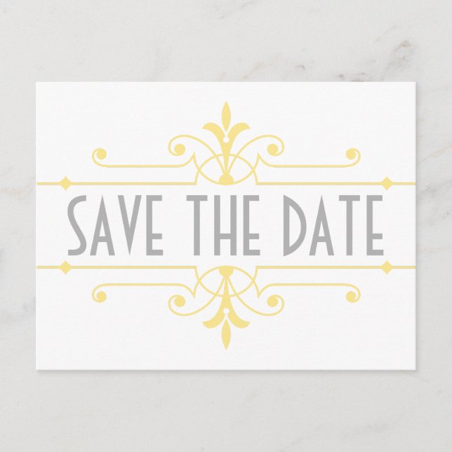 Yellow v2 Fancy Ornamental Save the Date Postcard (Front)