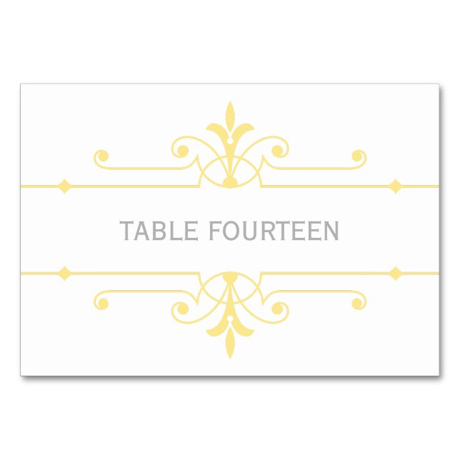 Yellow v2 Fancy Ornamental Wedding Table Card (Front)