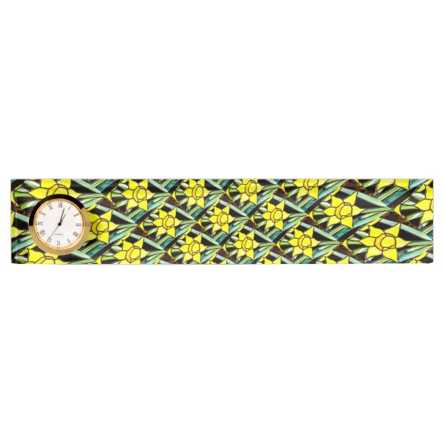 Yellow Valuable Flowers Pattern Desk Name Plate (Front)