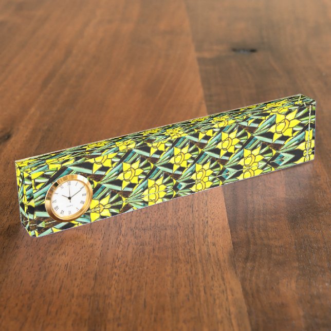 Yellow Valuable Flowers Pattern Desk Name Plate (Side)