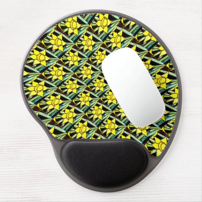 Yellow Valuable Flowers Pattern Gel Mouse Pad (Left Side)