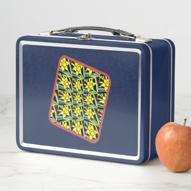 Yellow Valuable Flowers Pattern Metal Lunch Box (In Situ)