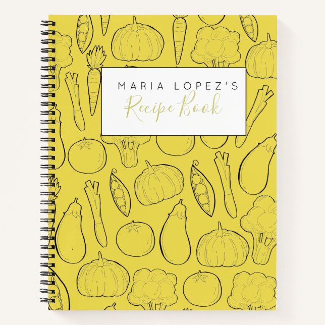 Yellow vegetable doodle personalized cook book (Front)