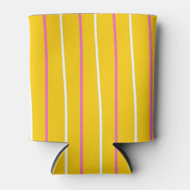 Yellow Vertical Stripe Pattern Can Cooler (Front)