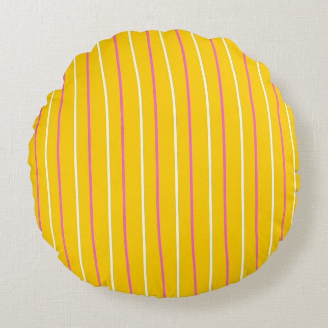 Yellow Vertical Stripe Pattern Round Pillow (Front)