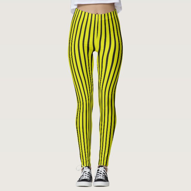 Yellow Vertical stripes pattern Leggings (Front)