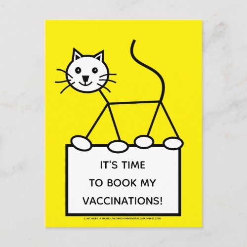 Yellow Vet Surgery Cat Vaccination  Reminder Postcard