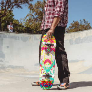 Yellow Vine Distressed Cross Print Skateboard