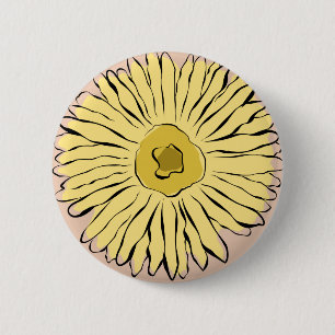 Yellow vintage abstract sunflower pinback button